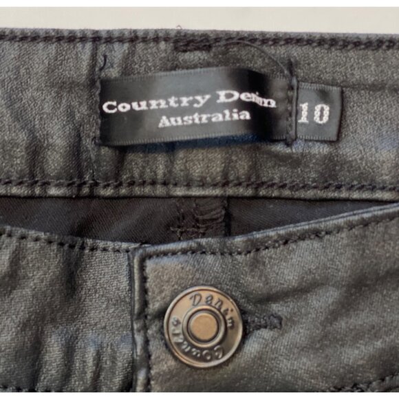 COUNTRY DENIM AUSTRALIA Black‎ Wax Jeans Women's Size 10 Skinny Stretch Mid-Rise - Picture 4 of 13
